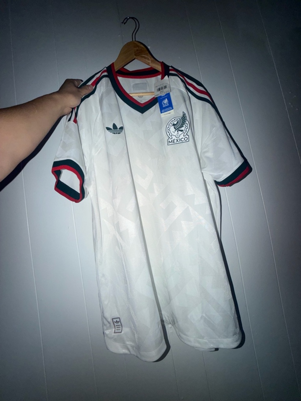 adidas White Mexico Soccer Jersey with Green & Red Trim